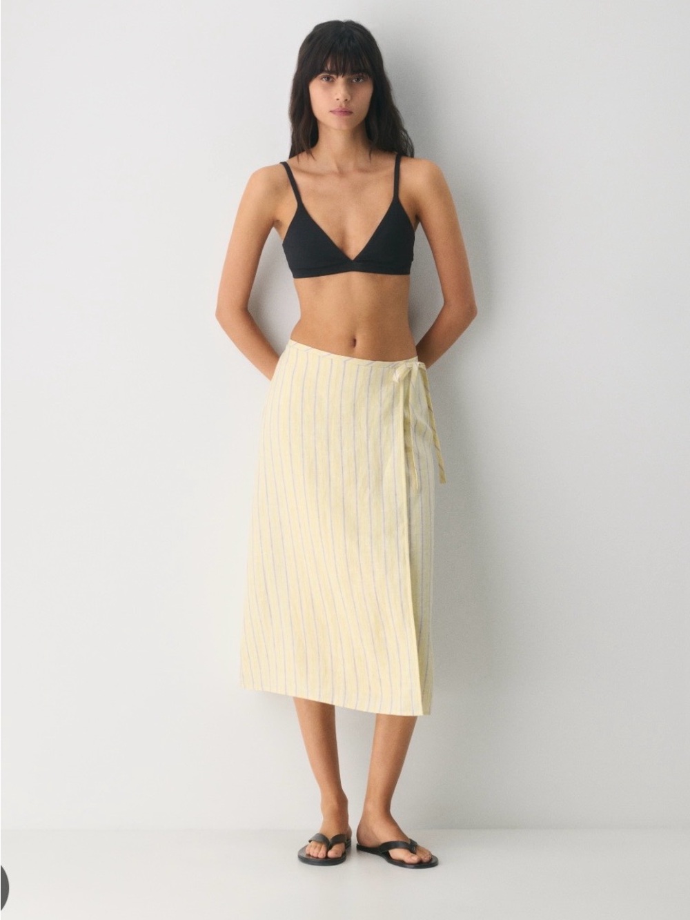 Striped Yellow Wrap Midi Skirt